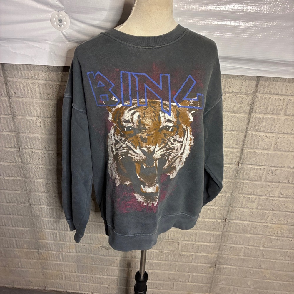 Anine Bing Tiger Sweatshirt Faded Charcoal Grey Graphic Pullover Medium